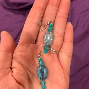 Turquoise stone and bead earrings